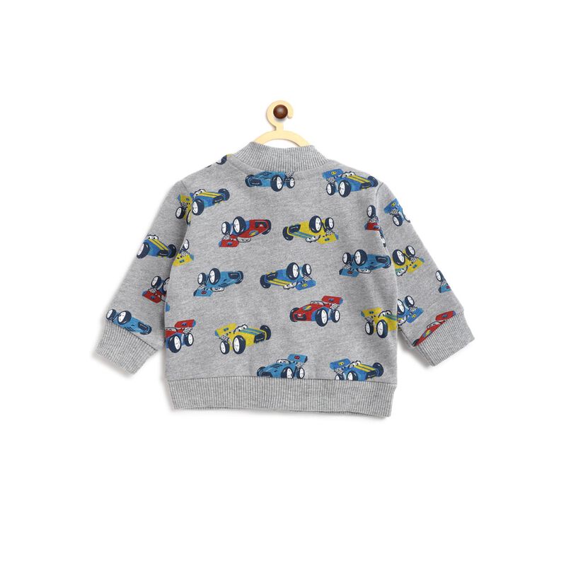 Boys Grey Printed French Terry Cardigan image number null